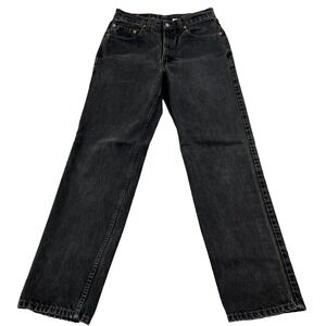 VTG 90's Levis 550 Jeans 33x34 Black Denim Straight Leg Red Batwing Made in USA